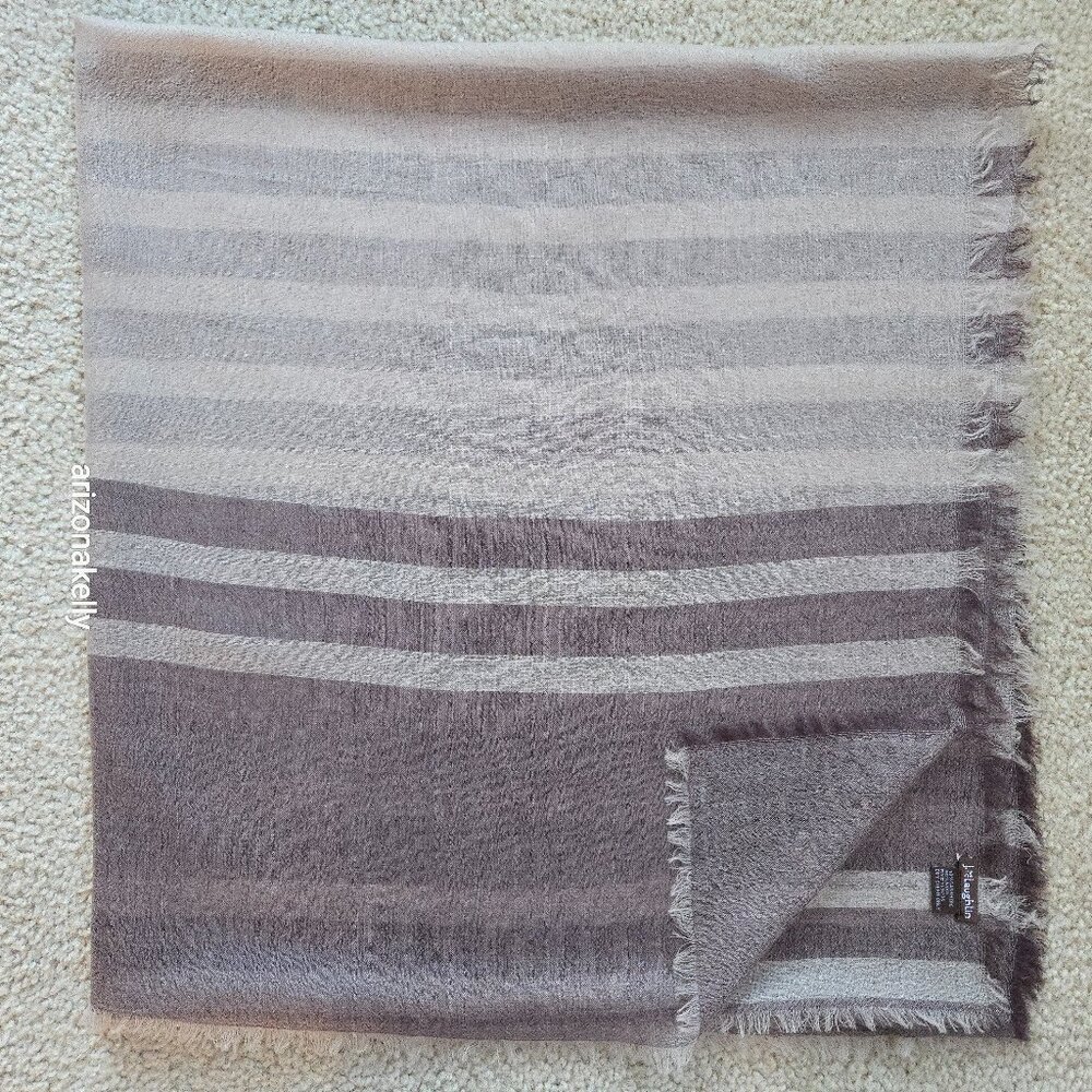 NWOT J. McLaughlin Wool & Cashmere Tissueweight Scarf Brown & Tan Stripe
